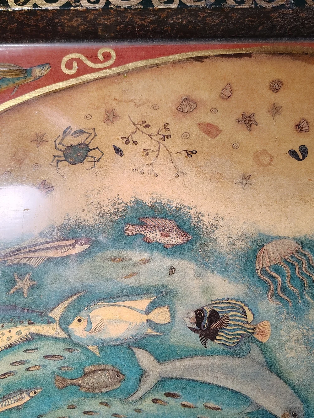 Sea Life Decorative Serving Tray - Blue/Tan